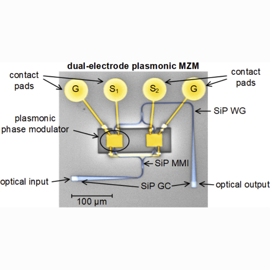 100 GBd IM/DD transmission over 14 km SMF in the C-band enabled by a plasmonic SSB MZM