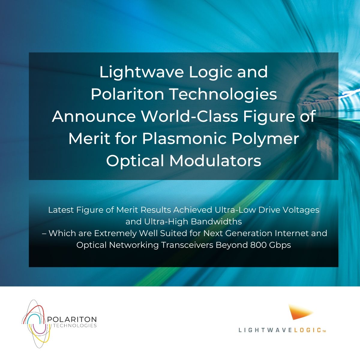 Lightwave Logic and Polariton Technologies Announce World-Class Figure of Merit for Plasmonic Polymer Optical Modulators