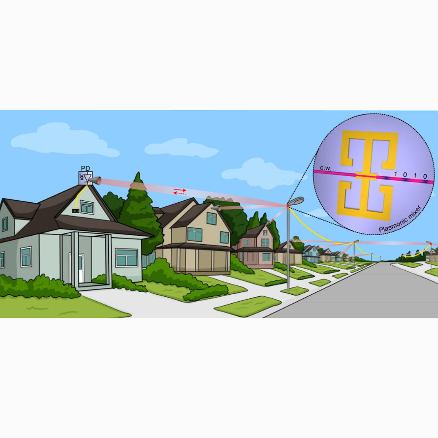 Microwave plasmonic mixer in a transparent fibre wireless link